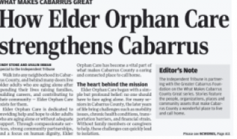 Headline from Independent Tribune reads How Elder Orphan Care Strengthens Cabarrus